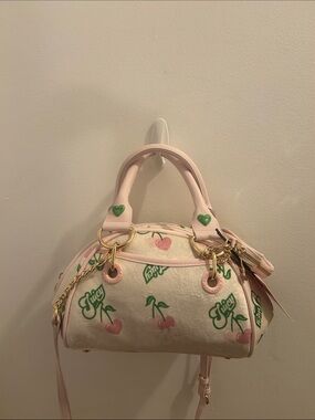 Juicy Couture Pink Cherry Logo Satchel with Gold Hardware